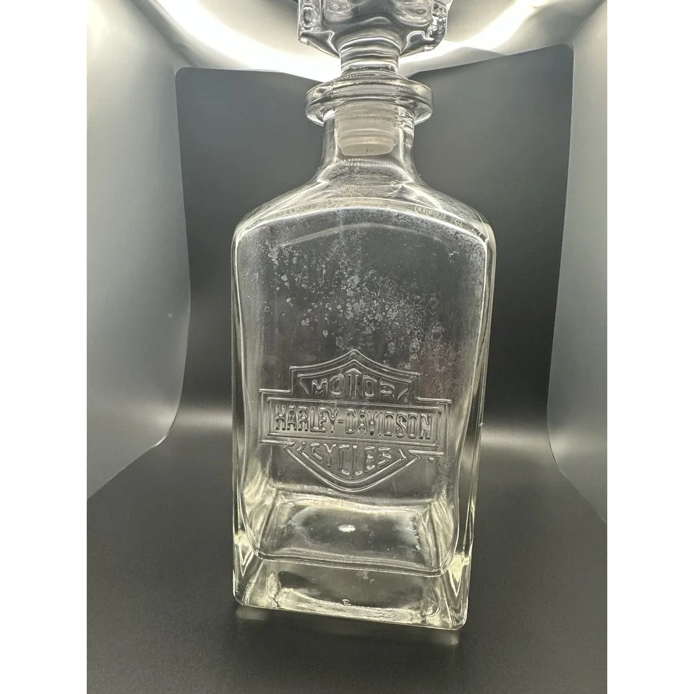 Harley Davidson Glass Decanter with Stopper  Shield Logo Vintage No Box Bar